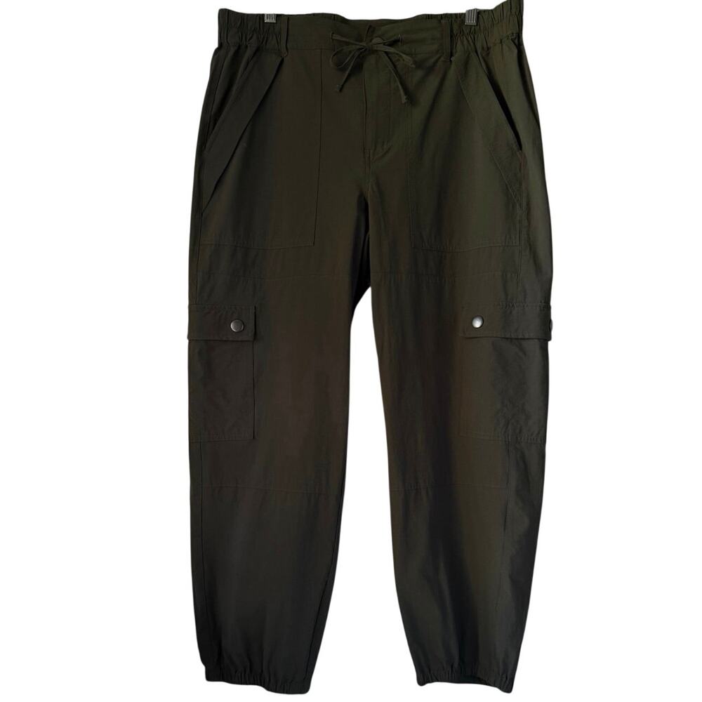 Cabi Quantum Cargo Jogger Pants Womens Size L Green Elastic Waist Pockets Travel